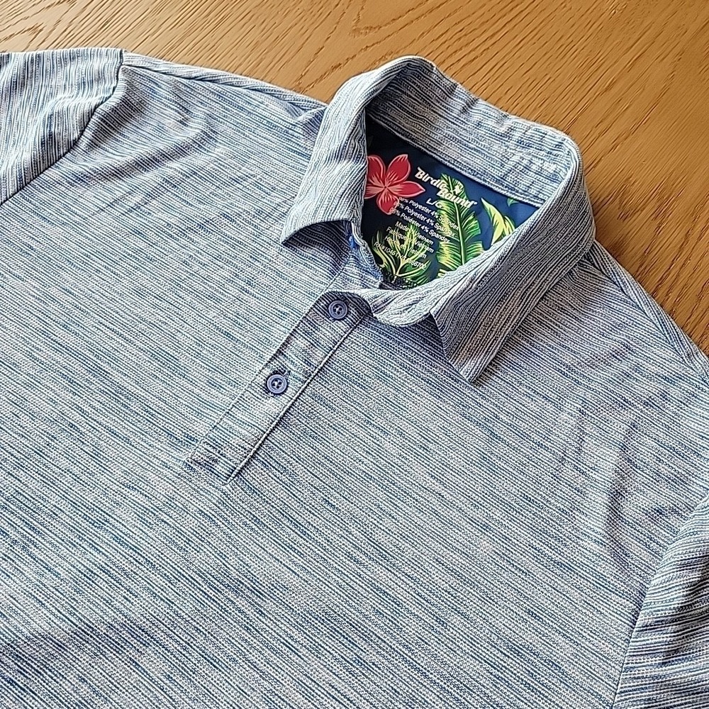 Birdie Bound Polo Shirt Mens Large Performance Stretch Golf Sport Blue Preppy
